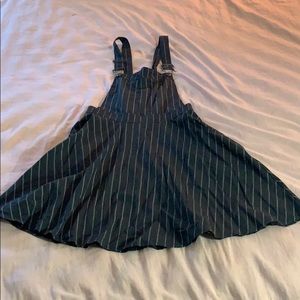 Grey and White Striped Overall Dress